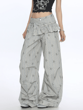 Star Print Striped Utility Pants with Ruffle Hip Flap - COPPING THREADS - CT Select